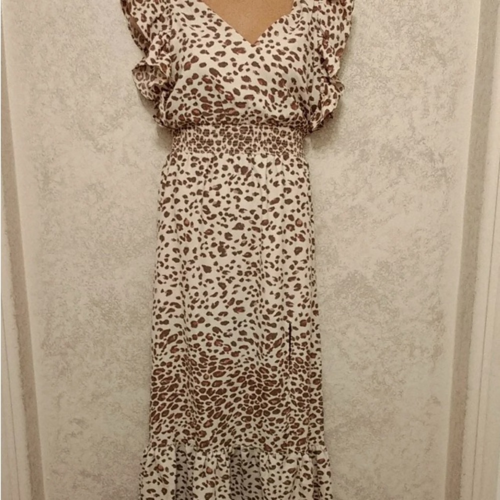 Express Animal Print Maxi Dress in Brown and Cream